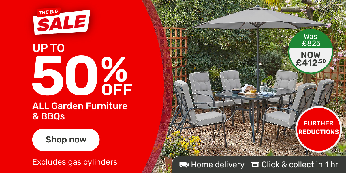 Up to 50% off ALL Garden Furniture and BBQs