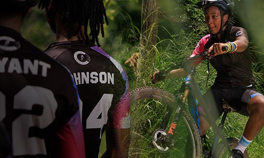 Mountain bike riders wearing the Richmond Cycling Corp Tee