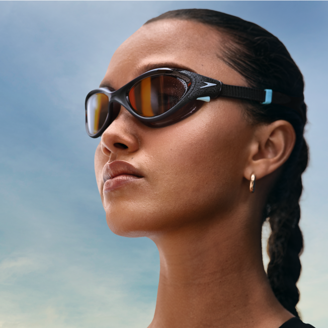 Close up of person wearing Biofuse goggles