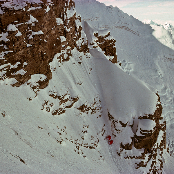 the side of a snowy mountain