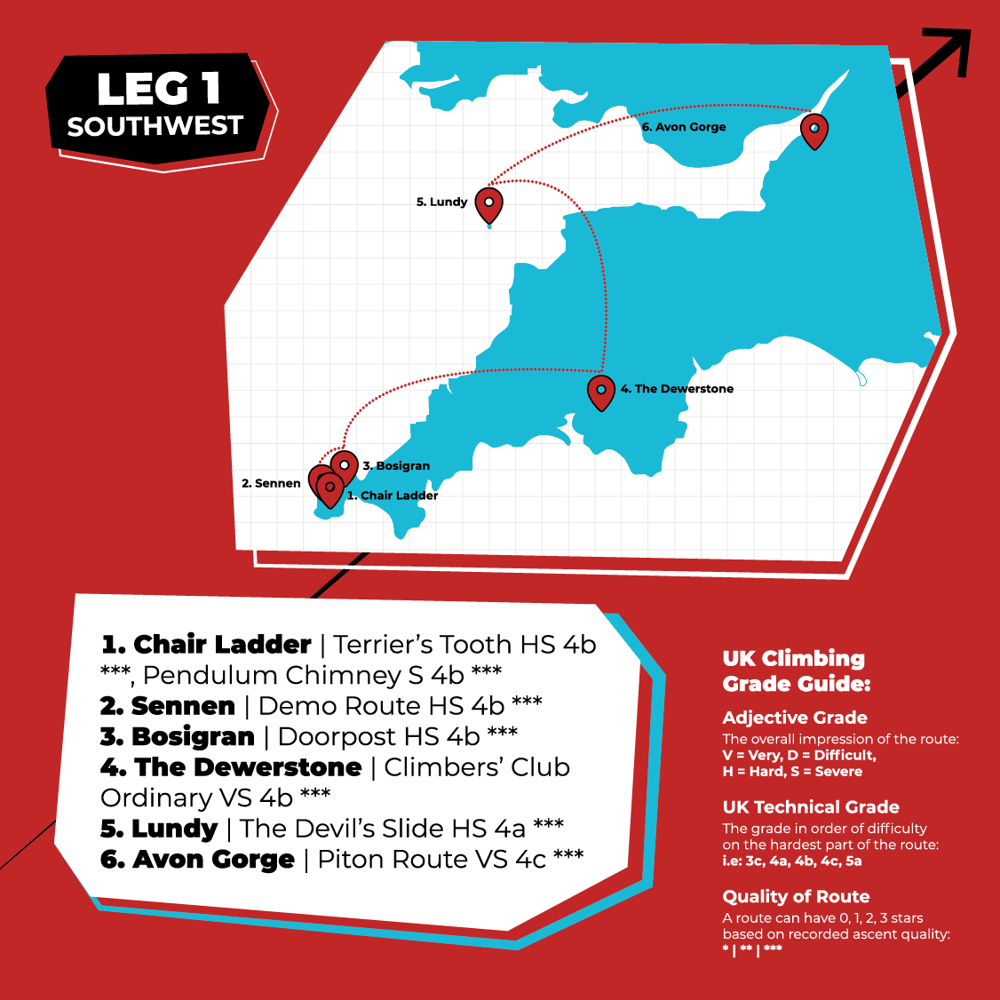 Map showing the first leg of Anna's tour in the South West of the UK.