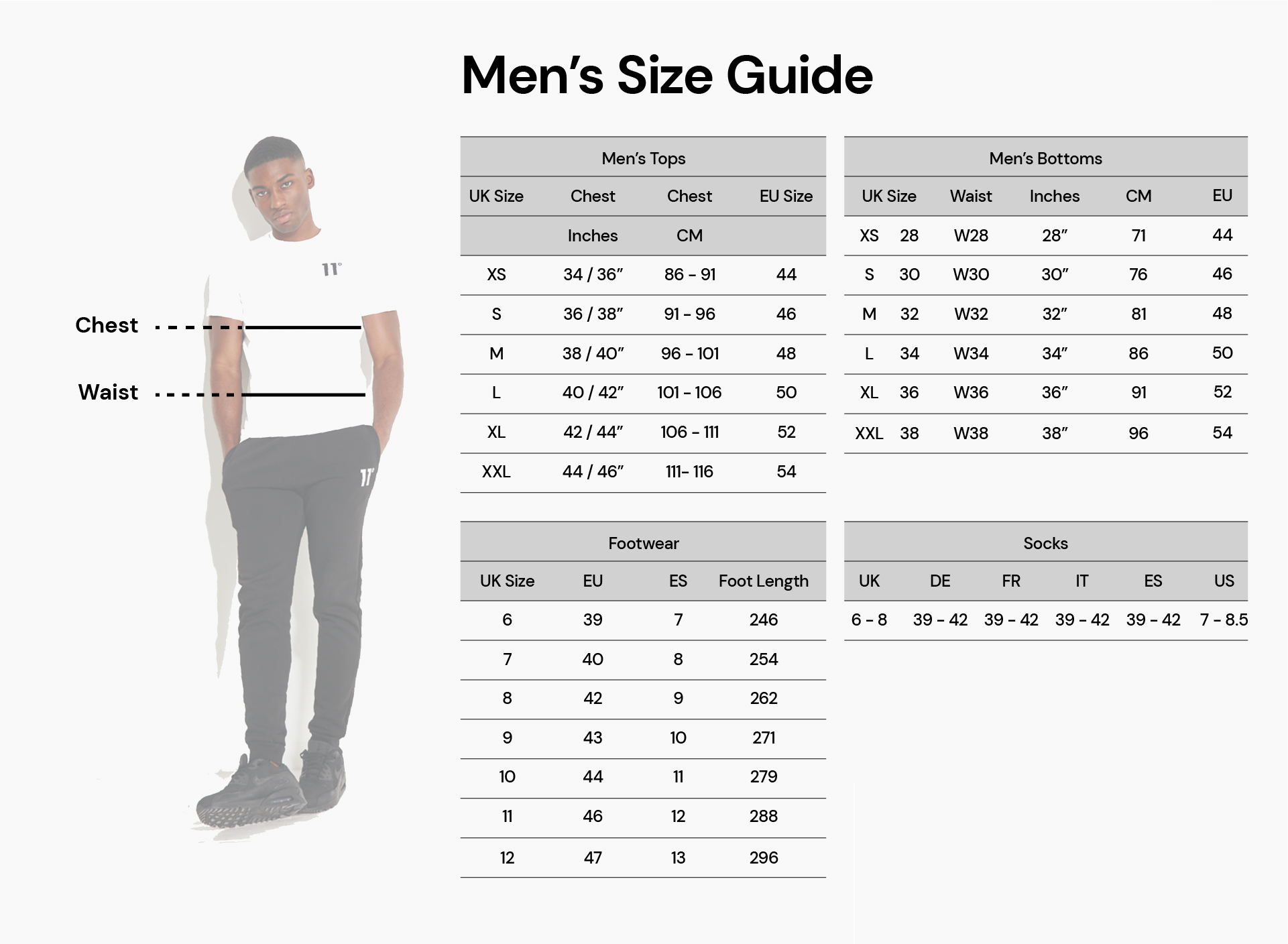 11 Degrees | Size Guide