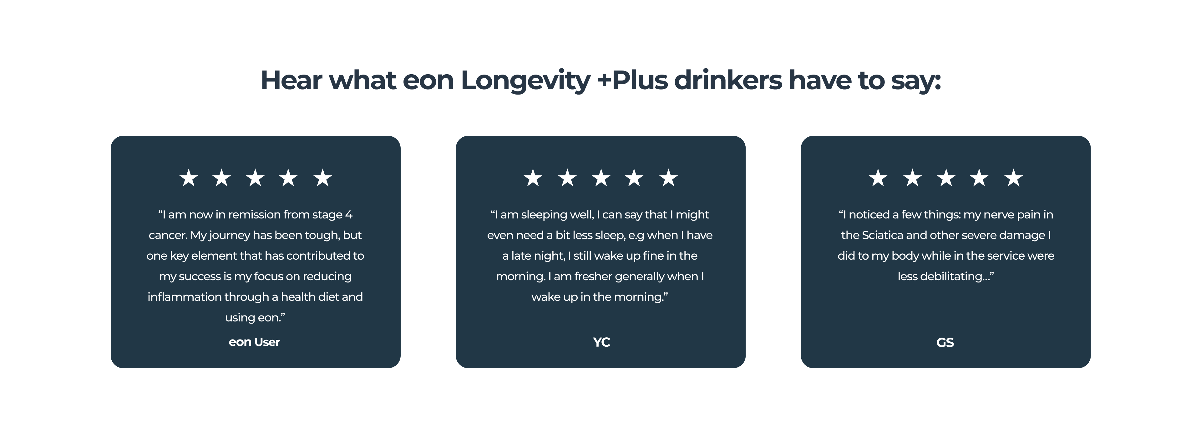 Hear what eon Longevity +Plus drinkers have to say:
