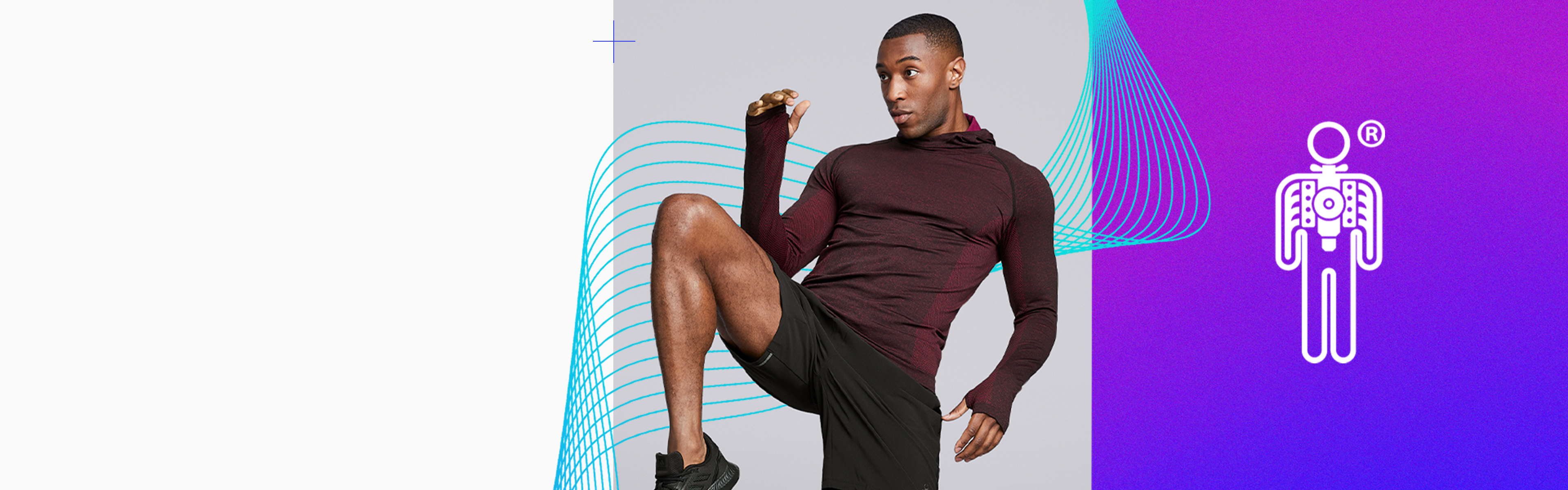 A man exercising in black shorts and burgundy long sleeve top from HPE Activewear.