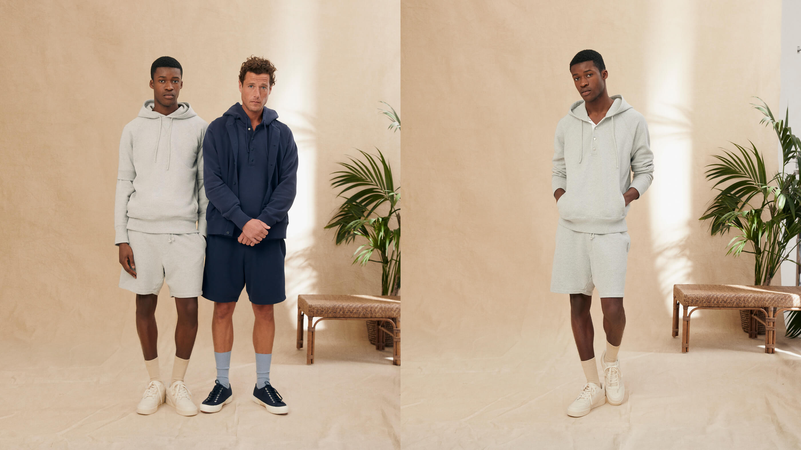 models wearing navy and grey sweats