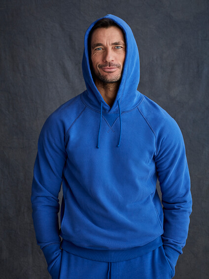 David Gandy wearing a blue hoodie and blue joggers