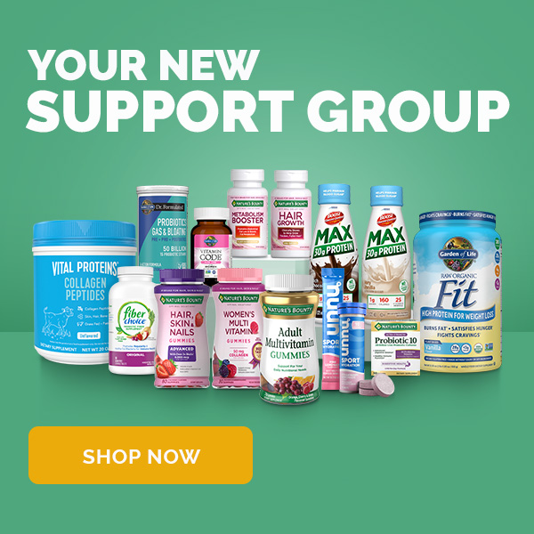 GLP-1 Nutrition's product portfolio on a green background with text overlay 'your new support group'