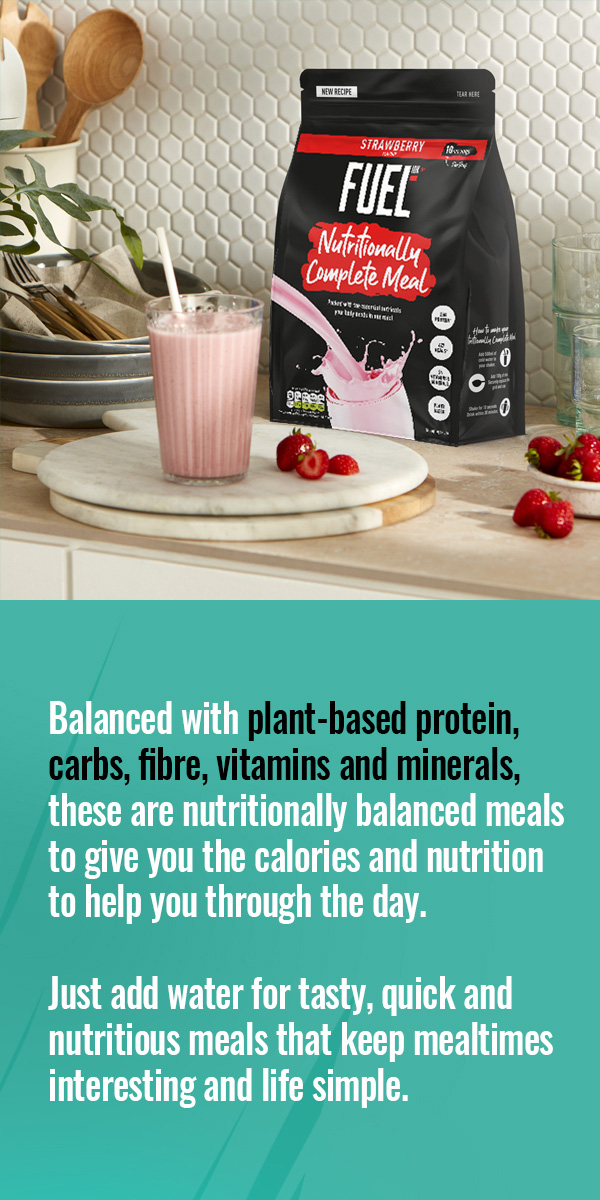 FUEL10K. Balanced with plant-based protein, carbs, fibre, vitamins and minerals, these are nutritionally balanced meals to give you the calories and nutrition to help you through the day. Just add water for tasty, quick and nutritious meals that keep mealtimes interesting and life simple.