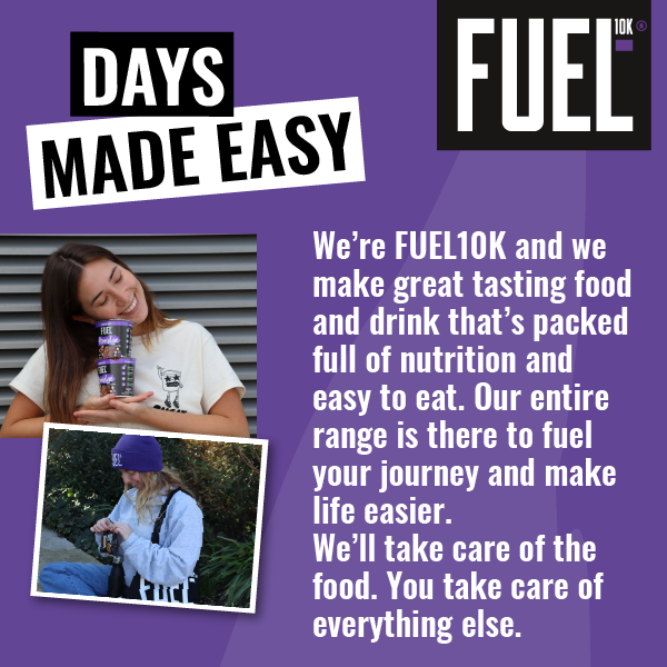 FUEL10K. Days made easy. We're FUEL10K and we make great tasting food and drink that's packed full of nutrition and easy to eat. Our entire range is there to fuel your journey and make life easier. We'll take care of the food. You take care of everything else.