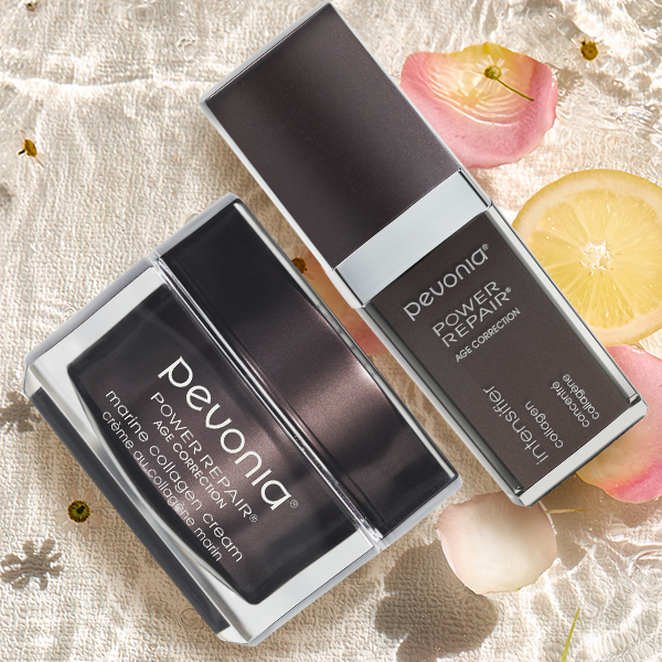 It is a white Background with pevonia products