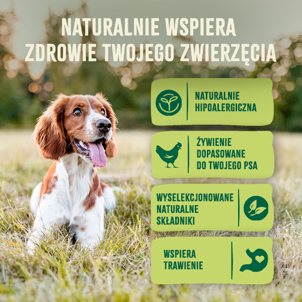 Naturally supports your pet's health. Naturally hypoallergenic. Selected natural ingredients. Tailored nutrition. Healthy digestion.