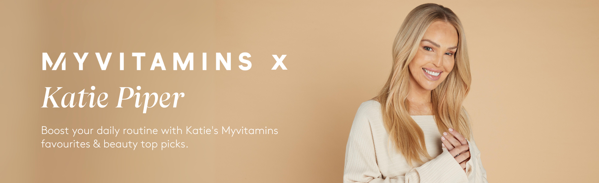 Katie Piper as a brand ambassador for Myprotein - highlighting her favourite vitamin gummies with Multivitamins and coconut and collagen capsules.