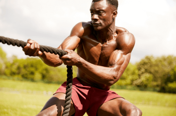 man pulling rope