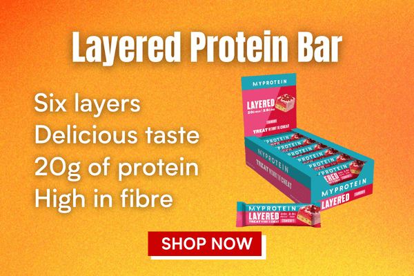 B C OGS Six layers Delicious taste 20g of protein High in fibre 