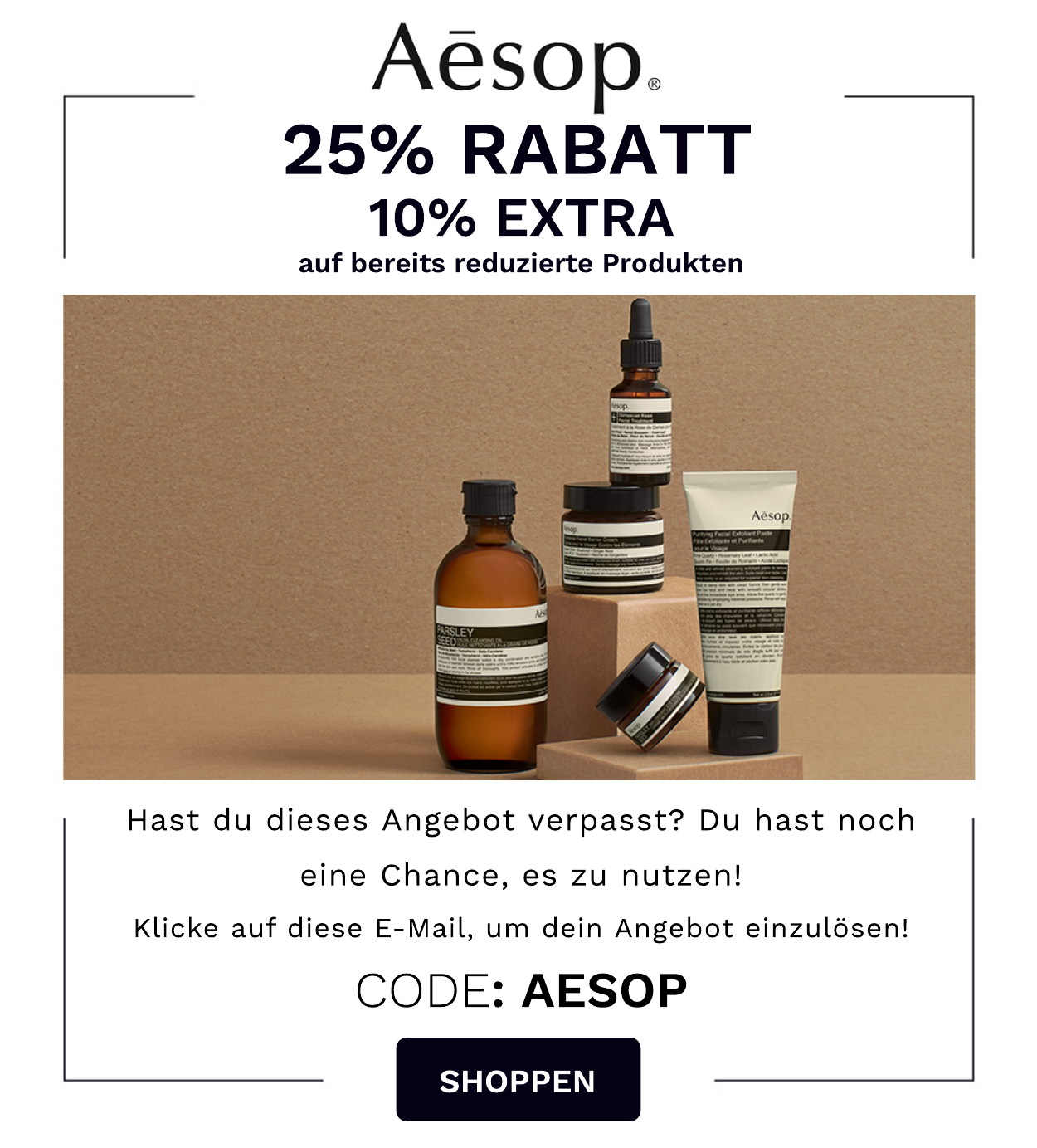 AESOP 25 PROZENT RABATT CODE aesop